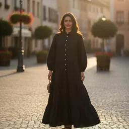 dandapat enterprise Women Gown Black Ankle Length Dress-picture-39