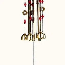 lilone 4 Bell 4 Pipe 4 Coins Wind Chimes for Home Decor Brass, Wood Windchime image 3
