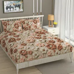 roxine Cotton King, Queen, Double Fitted (Elastic) 380 TC Floral Bedsheet image 2
