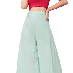 anti wrinkle designer Women Flared Light Green Georgette Trousers image 4
