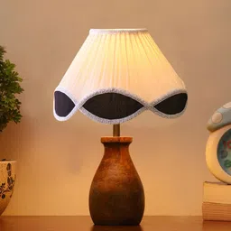 devansh Vintage Multicolor Shade With Round Wood Base For Bedroom, Table Desk Table Lamp-picture-28
