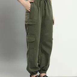 q-rious Women Solid Olive Track Pants image 1