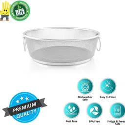 prabha Stainless Steel 28cm Fridge Basket Round, Basket with Handles Dishwasher Safe Colander image 3