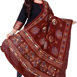 satguru collection Cotton Blend Embroidered Maroon Women Dupatta-picture-10