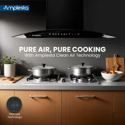 amplesta Stella Auto Clean Curved 90cm, Touch & Gesture Control, Filterless, Low Noise Auto Clean Wall Mounted Black 1350 CMH Chimney image 5