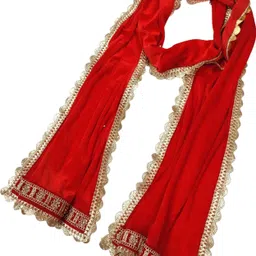 navti creations Velvet Embellished Red, Gold Men Dupatta image 3
