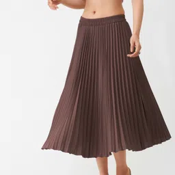aask Women Solid Pleated Brown Skirt-picture-14