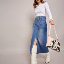 sassafras Women Solid Regular Blue Skirt image 3