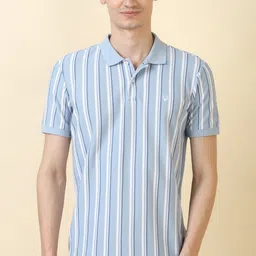 allen solly Men Striped Polo Neck Polycotton Light Blue T-Shirt-picture-28