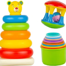 zokato Baby Gift set 3 in 1 set. Stacking Rings Damru Rattle and Stacking Cups for kids-picture-13