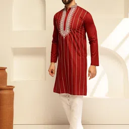 sojanya Men Embroidered Cotton Silk Straight Kurta image 3