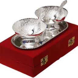 being nawab Silver Bowl Set Bowl, Tray, Spoon Serving Set-picture-27