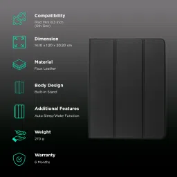 Stuffcool Flex Faux Leather Flip Cover for Apple iPad Mini 8.3 Inch (6th Gen) (Built-in Pencil Holder, Black) image 2