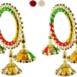 kedar Bracelet 2 CHUDA -3 TOPI DESIGN Kundan, Mauli Thread Rakhi, Lumba, Chawal Roli Pack, Greeting Card Set-picture-28