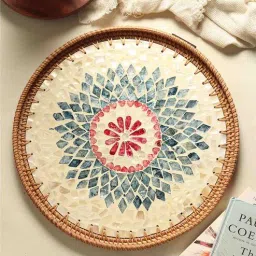 habereindia Multicolour Cane Round Serving Tray - Small-picture-26