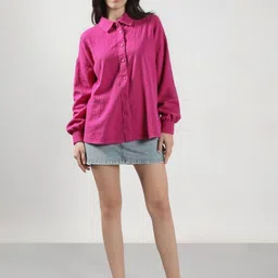 pp vastram Women NA Fit Solid Spread Collar Casual Shirt image 3