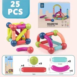 sarasi Jumbo Size Magnetic Sticks Building Blocks for Kids, 25 Pcs Magnetic Sticks-Ball image 2