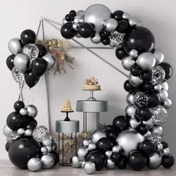 Solid Black Silver Confetti Balloons Garland Decoration Kit With Arch Pack Of 60 Balloon-image-5