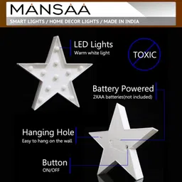 mansaa LED Marquee Letter Lights Sign, Alphabet LED Lights for Home Party Wedding Decoration, All Occasions (White - Star) Table Lamp image 4