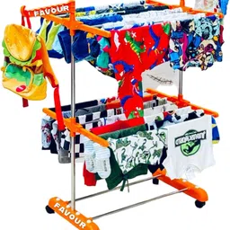 favour Plastic, Steel Floor Cloth Dryer Stand Pure Stainless Steel Single Pole 2 Tier Movable Cloth Rack V-392 image 4