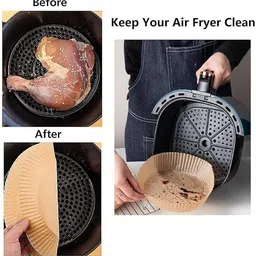 ycvariyaenterprise 100pcs Air Fryer Disposable Paper Liners Round Air Fryer Parchment Paper Airfryer Tray image 4