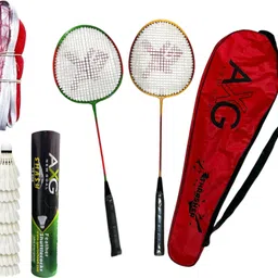 axg new goal Thrasher Racquets Set of 2 with 10 Shuttles & Net Badminton Kit-picture-26
