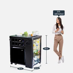 haus of bars by speedx Model X All-In-One Metal Bar Cabinet in Matt Black Finish With Built-In 30L Godrej Qube Fridge & Wheels image 2