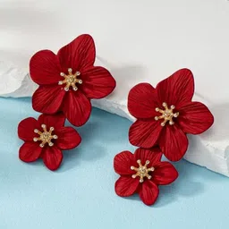 akison jewels Maroon Flower Earrings For Women Floral Earrings For Women long Korean Earrings Alloy Earring Set, Drops & Danglers, Tassel Earring-picture-18