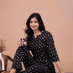 froebel Women Night Suit Set Black Printed image 4