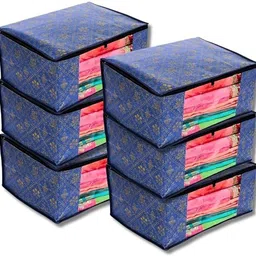 Viskri Pack Of 6 Saree Cover Storage Bag Heavy Quality Saree Covers With Zipper Polyester Laundry Bag-picture-13