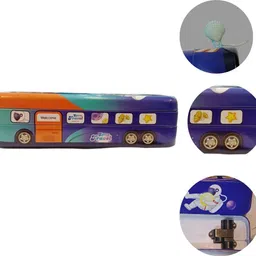 nazaars Bus-Shaped Multifunctional Pull Back Metal Pencil Box Astronaut Art Metal Pencil Box image 4