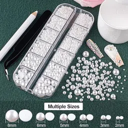 msvtradess White Pearl Nail Art Accessories, 3D Flat-Back Design, Elegant Decoration Kit image 3