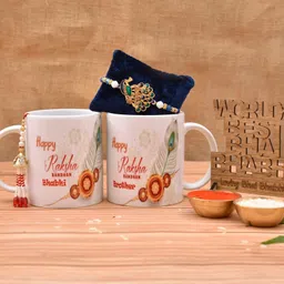 pride store Bhaiya Bhabhi Bhaiya Bhabhi Printed Mug With Rakhi Set And Wooden Showpiece Rakhi Mauli Thread Rakhi, Greeting Card, Showpiece, Mug, Chawal Roli Pack Set image 3