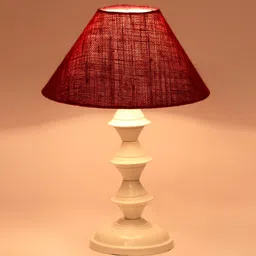 Maroon Shade Table Lamp With Metal Base By Foziq image 3