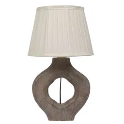 tu casa Off White Satin Shade Table Lamp With Mango Wood Base image 4