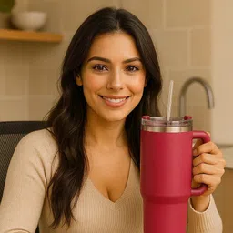 shivanicorp Stanley Style Insulated Steel with Handle – 24H Cold, 12H Hot (pink color) Stainless Steel Coffee Mug image 2