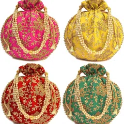 goyal fashion Women Pink, Yellow, Red, Green Potli-picture-24