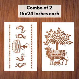 stencart Modern Wall Design Stencils for Wall Painting Drum Warli Art & Kamdhenu Cow Stencil for Home Wall Decoration (16x24 inch)–Suitable for Room Decor,Ceiling and Floors Stencil-picture-15