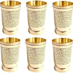ensource (Pack of 6) Pure Brass Glass Tumbler with Embossed Design – Set of 6 Glass Set Water/Juice Glass-picture-21