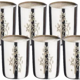 pancraft (Pack of 6) Amarpali Damru SS Water Glasses , 350ML, Floral Design, Mirror Finish Glass Set Water/Juice Glass-picture-21