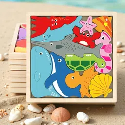 vhd Colorful Wooden Sea Life Puzzle | Early Learning Toy for Children HG13 image 1