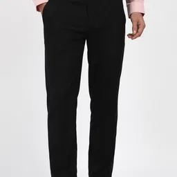 Men Slim Fit Black Polyester Trousers-image-58