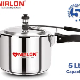 NIRLON Classic Induction Friendly Stainless Steel Pressure Cooker, 5 Liters 5 L Induction Bottom Pressure Cooker image 2
