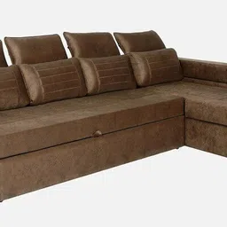 casacraft from pepperfry Cameo LHS Fabric Pull-Out Sofa Cum Bed in Brown Colour with Storage image 4
