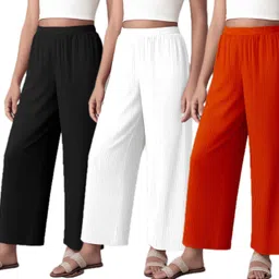 fabricalign Pack of 3 Women Relaxed Red, White, Black Crepe Trousers-picture-13