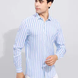 jai textiles Men Slim Fit Striped Spread Collar Casual Shirt image 3