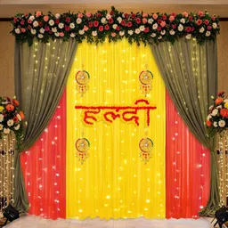 specialyou.in Yellow, Red, Green Curtains with Haldi Banner & Latkan, Wedding Decoration Items, Home Decor-picture-18
