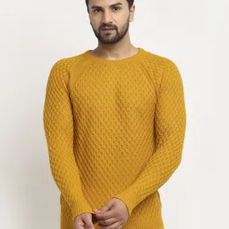 club york Men Solid Round Neck Yellow Sweater image 1