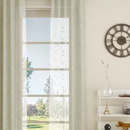 White Floral Polyester 7 Ft Sheer Eyelet Door Curtain by GM Fabrics image 2