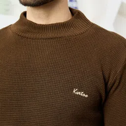 kvetoo Men Solid Turtle Neck Brown Sweater image 3